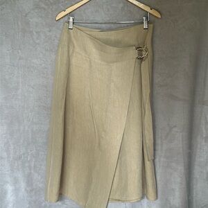 MASSIMO DUTTI WOMEN’S LINEN WRAP WITH BUCKLE SKIRT